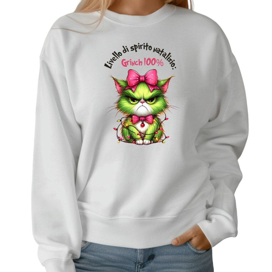 Felpa Natale donna "Livello di spirito Natalizio: Grinch 100%"